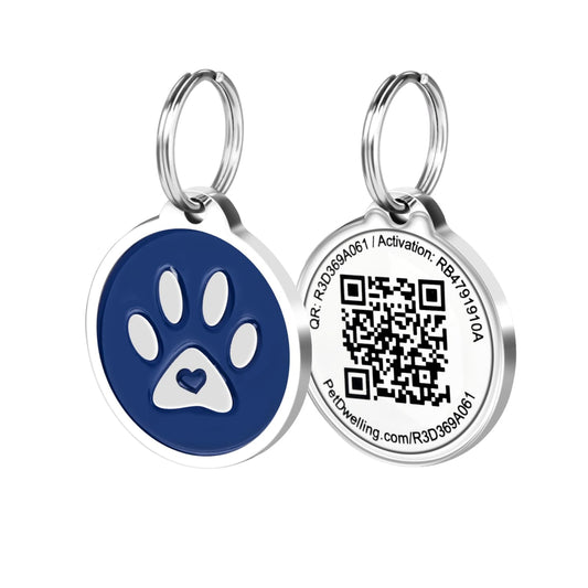 Pet Dwelling 2D QR Code Pet ID Tag - Dog Tags - Cat Tags, Link to Online Pet Profile, Instant Email Alert with Scan QR Code GPS Location(Blue Paw)