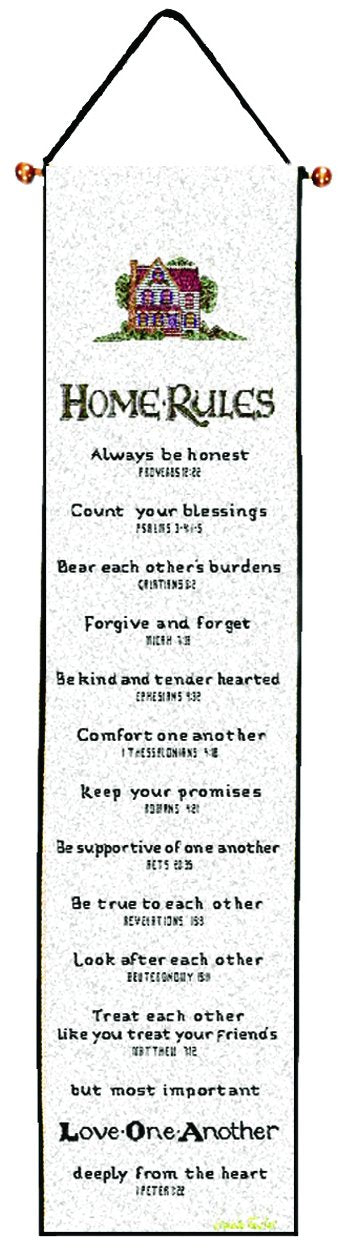 Manual Tapestry Bell Pull Wall Hanging, Home Rules with Verse