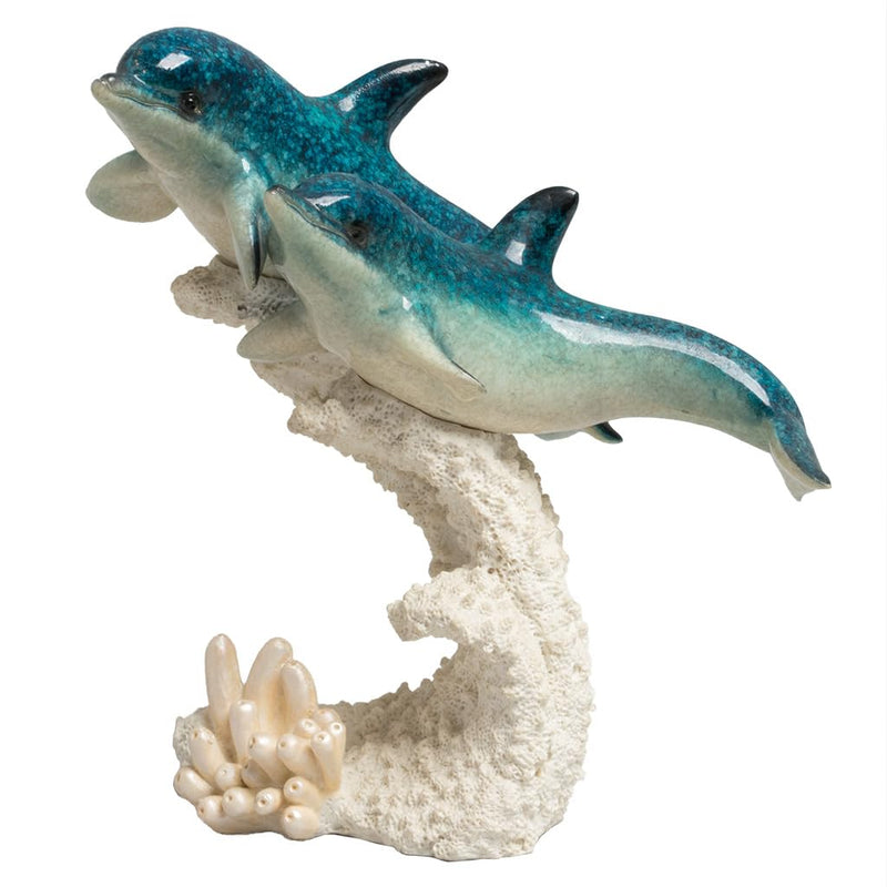 Lipco Dolphin Pair with Coral Figurine, Poly Stone, Home Decor Accessories