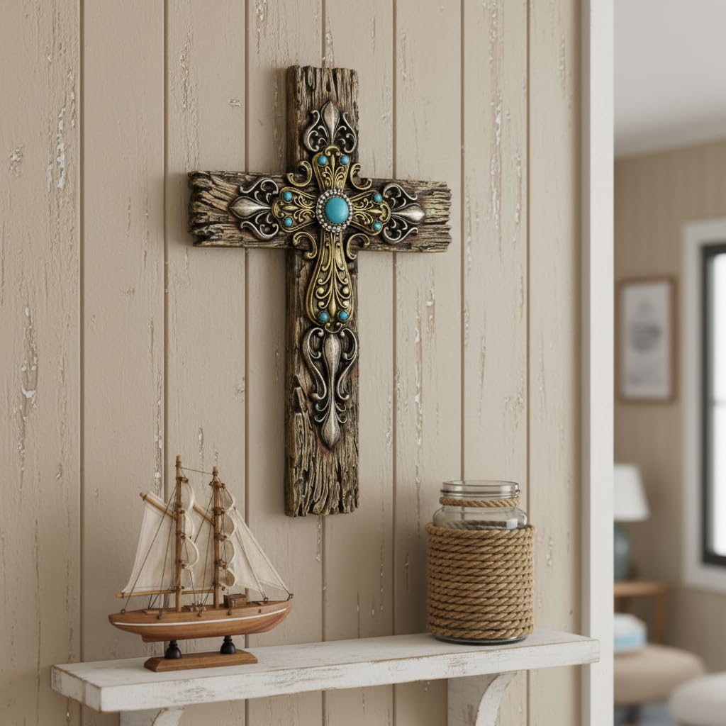 Comfy Hour 12 Inch Wall Cross for Home Decor, Rustic Religious Decor