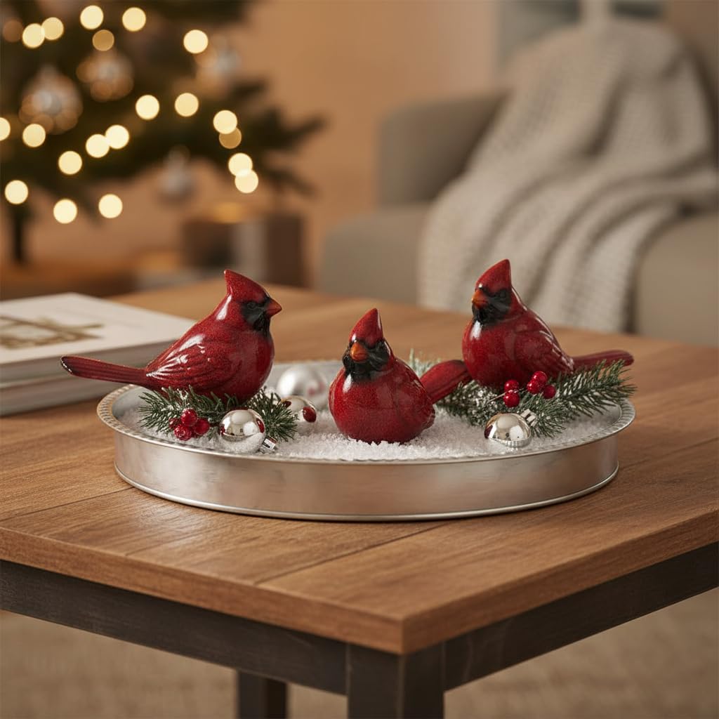Comfy Hour Winter Holiday Home Collection Standing Cardinals Figurine Set of 3, Ideal Christmas Decoration, Polyresin