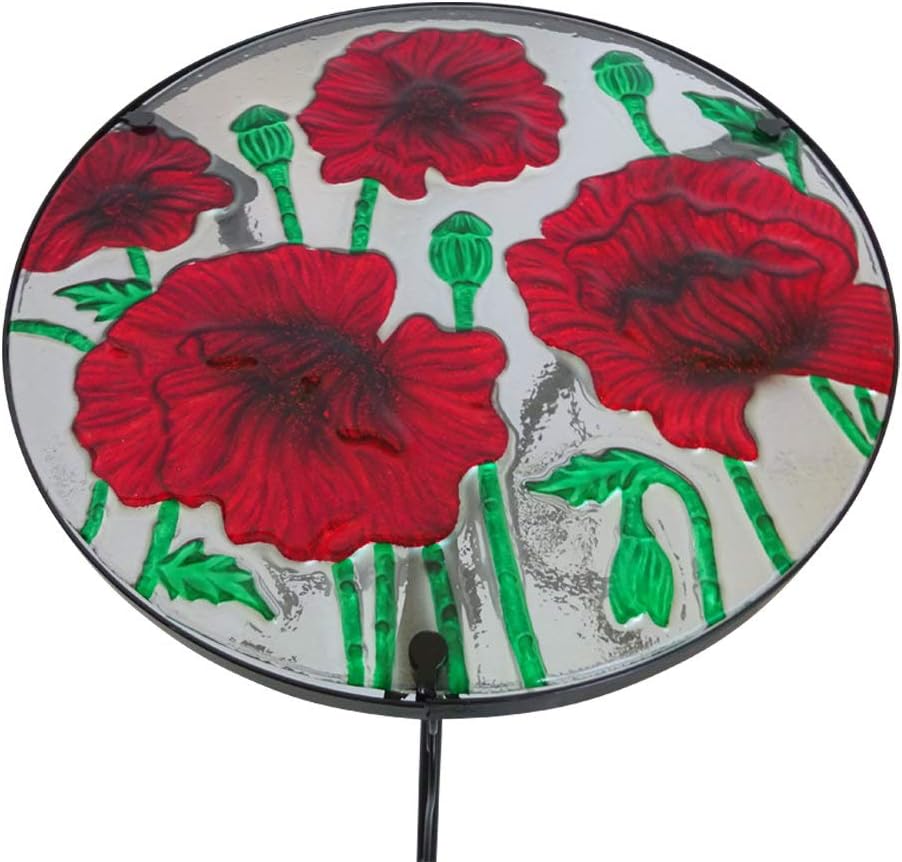 Comfy Hour Farmhouse Home Decor Collection 22" Red Flower Glass Top Metal Art Flowerpot Holder Plant Support Flower Stand, Garden and Home