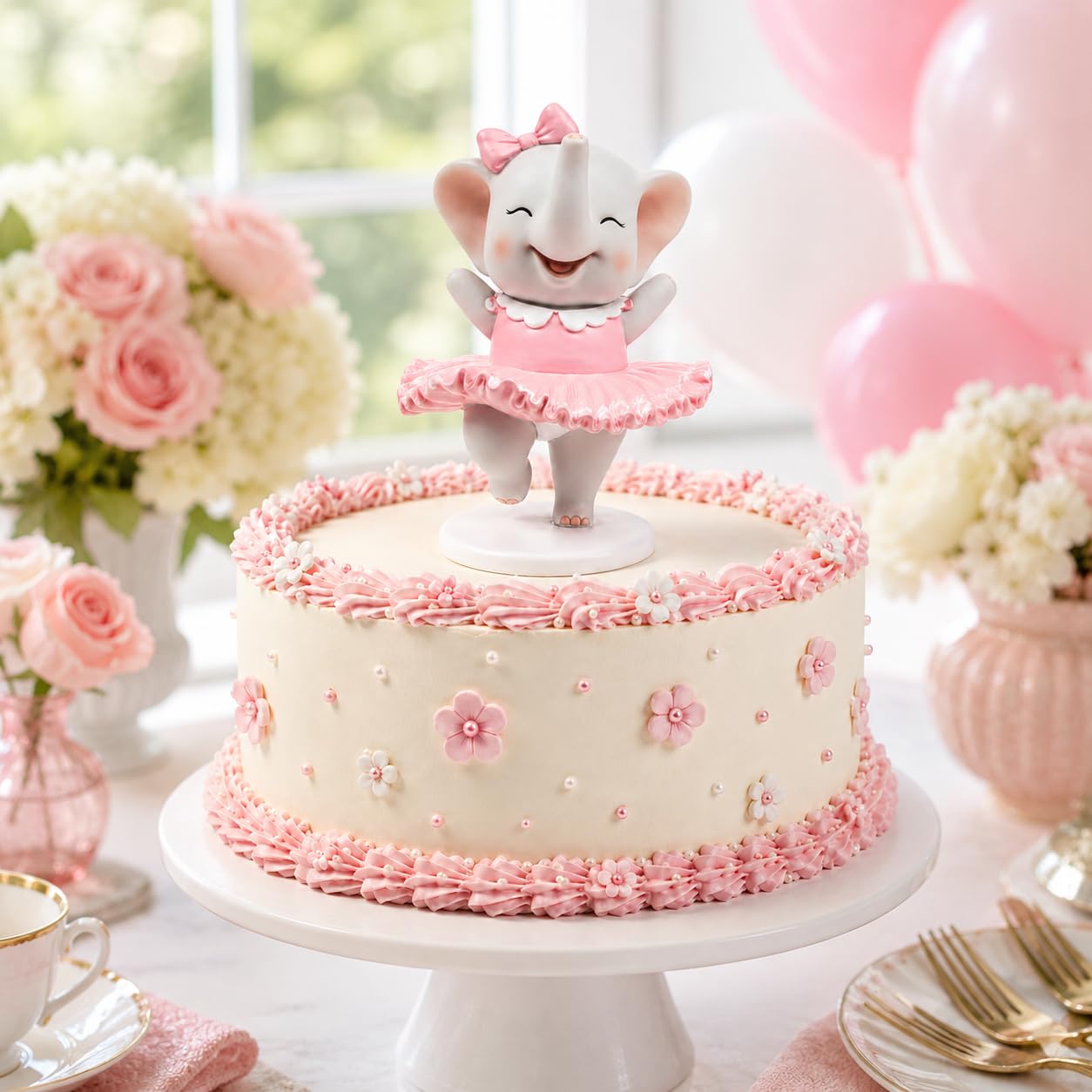 Comfy Hour 4.5 Inch Ballerina Elephant Figurine, Pink Cake Topper