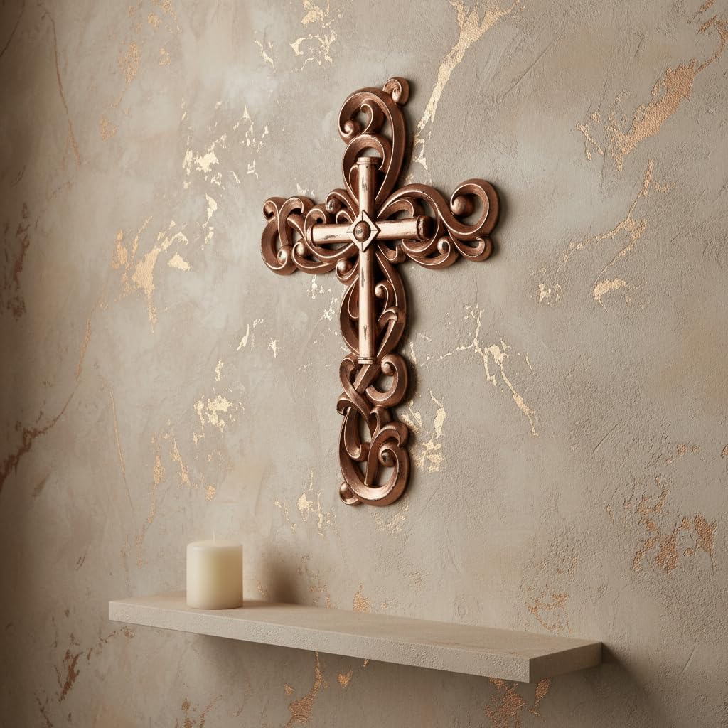 Comfy Hour 13 Inch Wall Cross, Rose Gold Cross Wall Decor