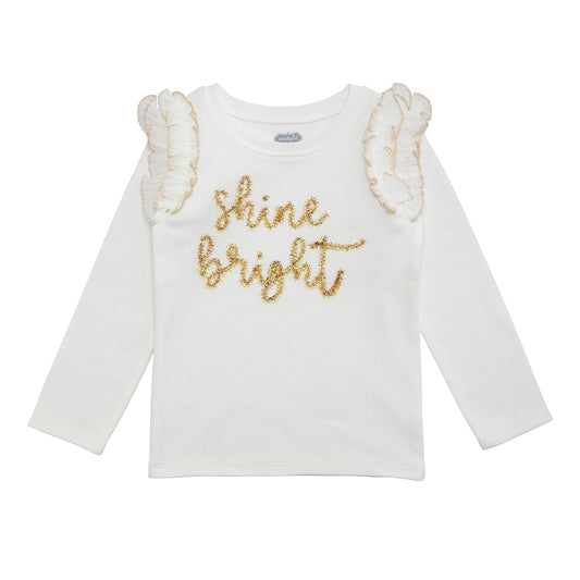 Mud Pie Shirt, White, Kids Christmas White Holiday Tinsel Long Sleeve Sh