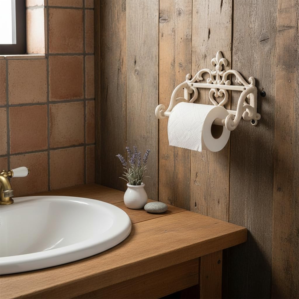 Comfy Hour 6.3 Inch Fleur de Lis Cast Iron Toilet Paper Holder