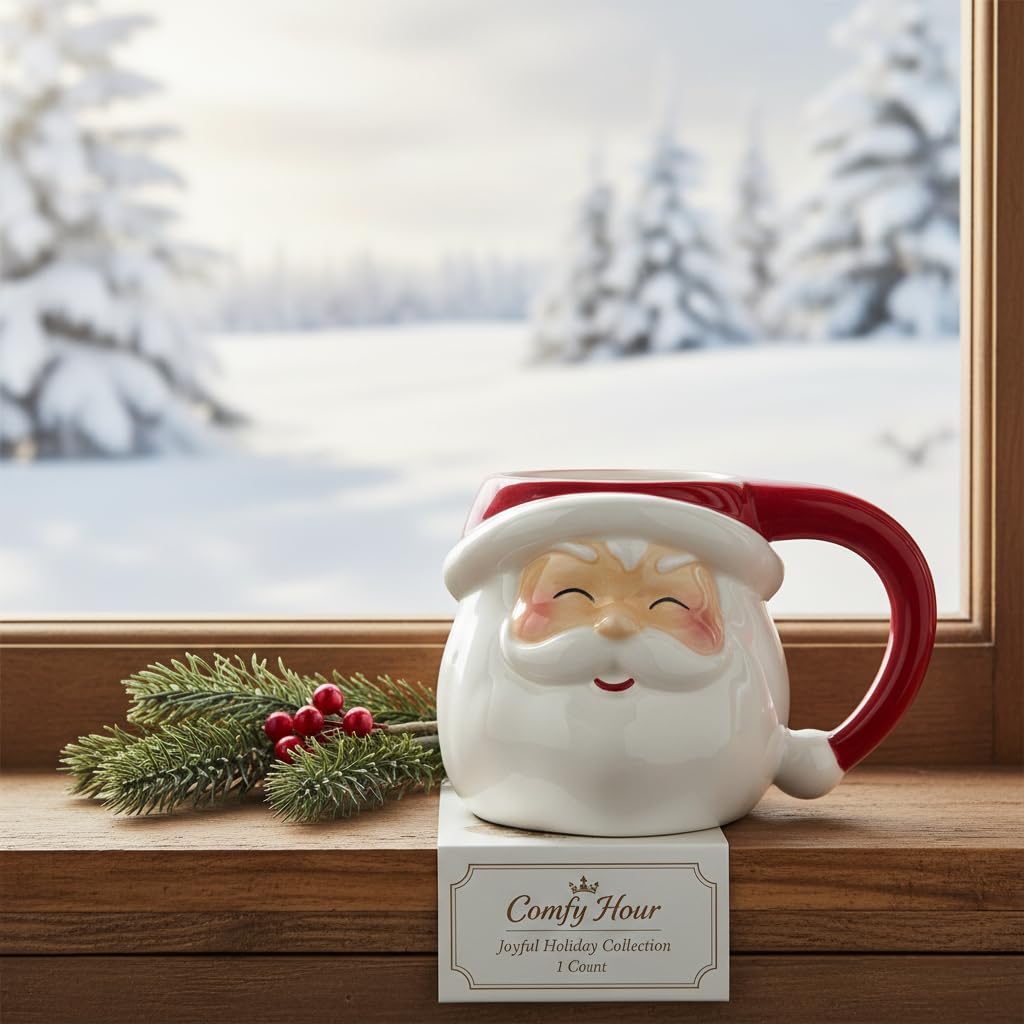 Comfy Hour 4.1 Inch Santa Mug, 3D Santa Face Christmas Mug