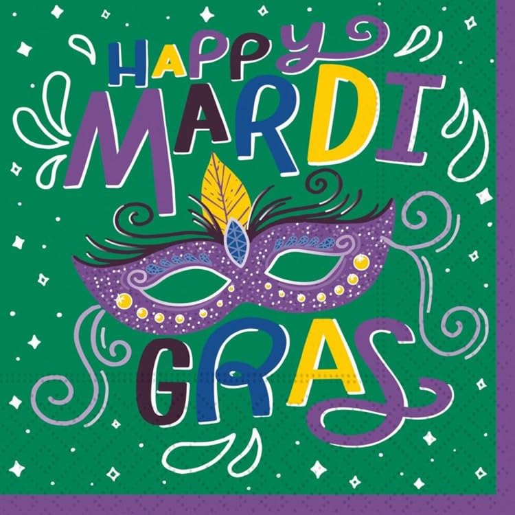 DESIGN DESIGN Mardi Gras Masks Beverage Napkin, Party Supplies