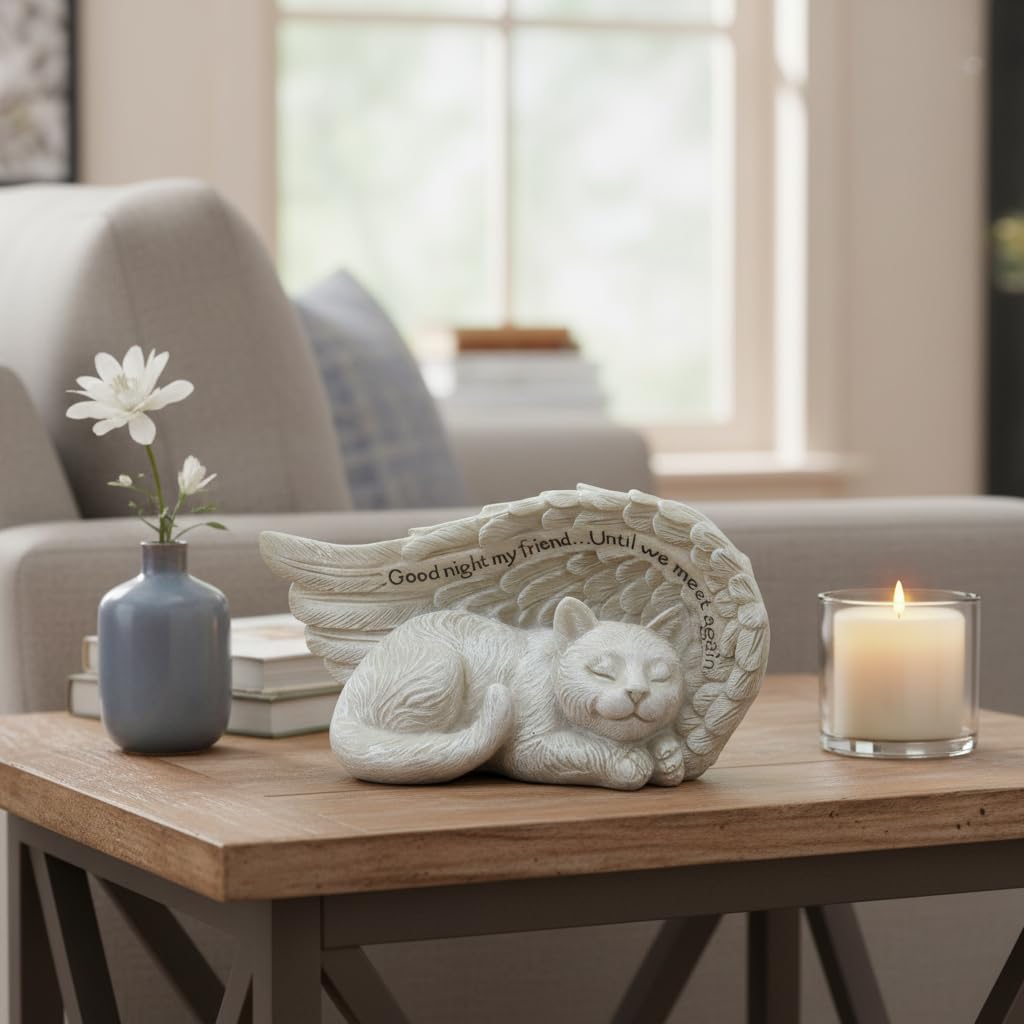 Comfy Hour 8.2 Inch Cat Memorial Figurine, Angel Wing Statue