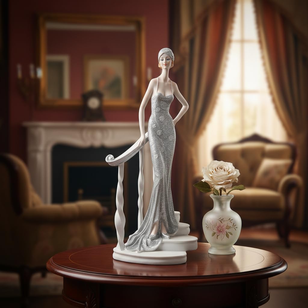 Comfy Hour 13.7 Inch Woman Figurine Decor, Art Deco Lady Statue
