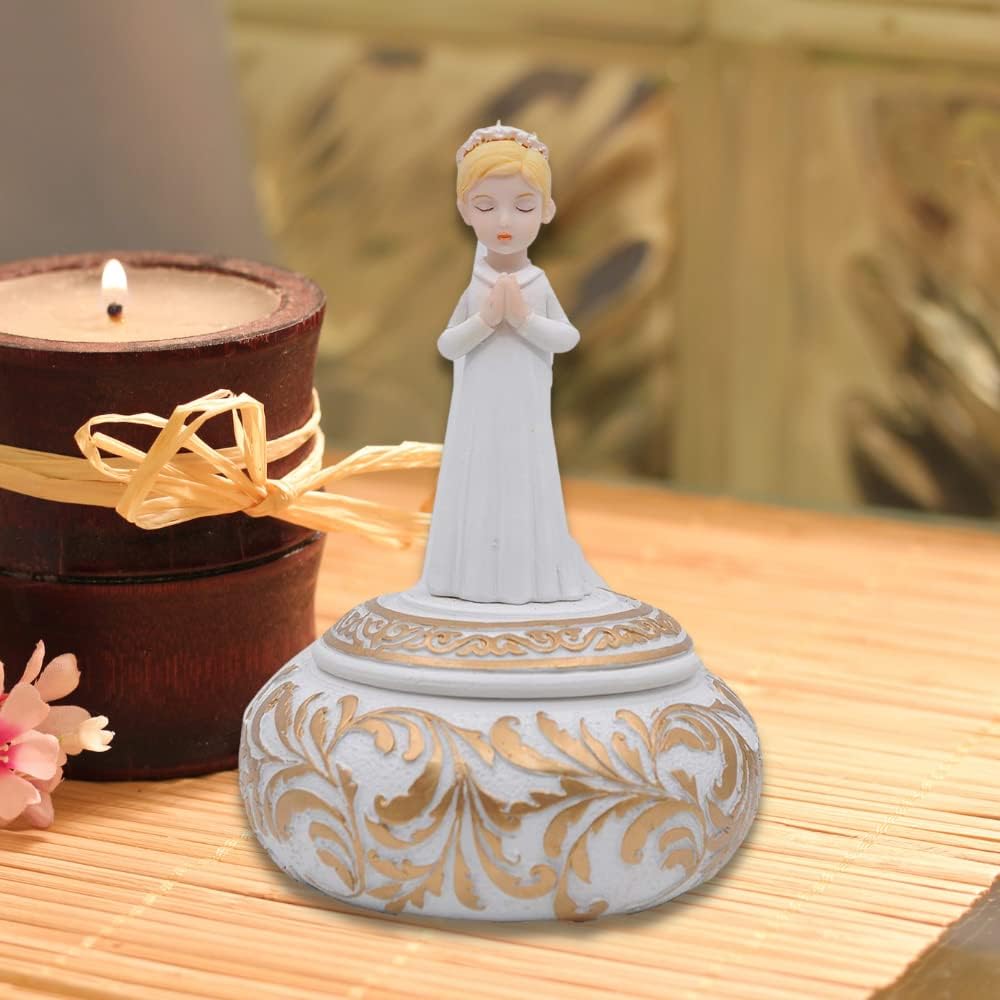 Comfy Hour Praying Girl Communion Collection Praying Girl with Rosary Box Figurine Keepsake My First Communion, Polyresin