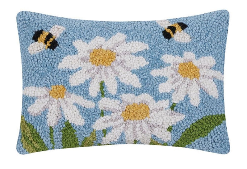 Peking Handicraft Daisies & Bees Hook Pillow, 12-inch Height, Wool and Poly Velvet, Home, Home Décor