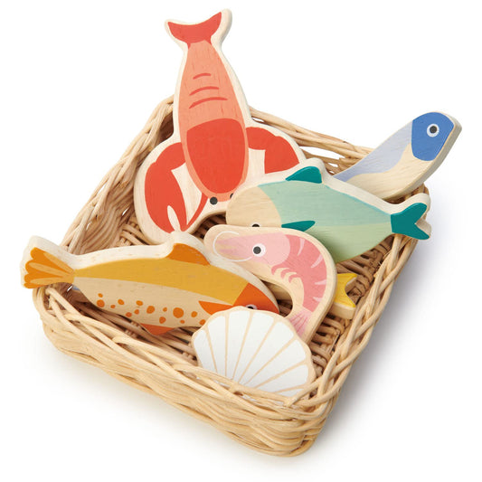 Tender Leaf Toys - Seafood Basket - Pretend Food Play Supermarket Shopping Game Accessories 3+