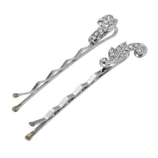 1928 Jewelry Silver-Tone Black Diamond Color and Crystal Bobby Pins Set