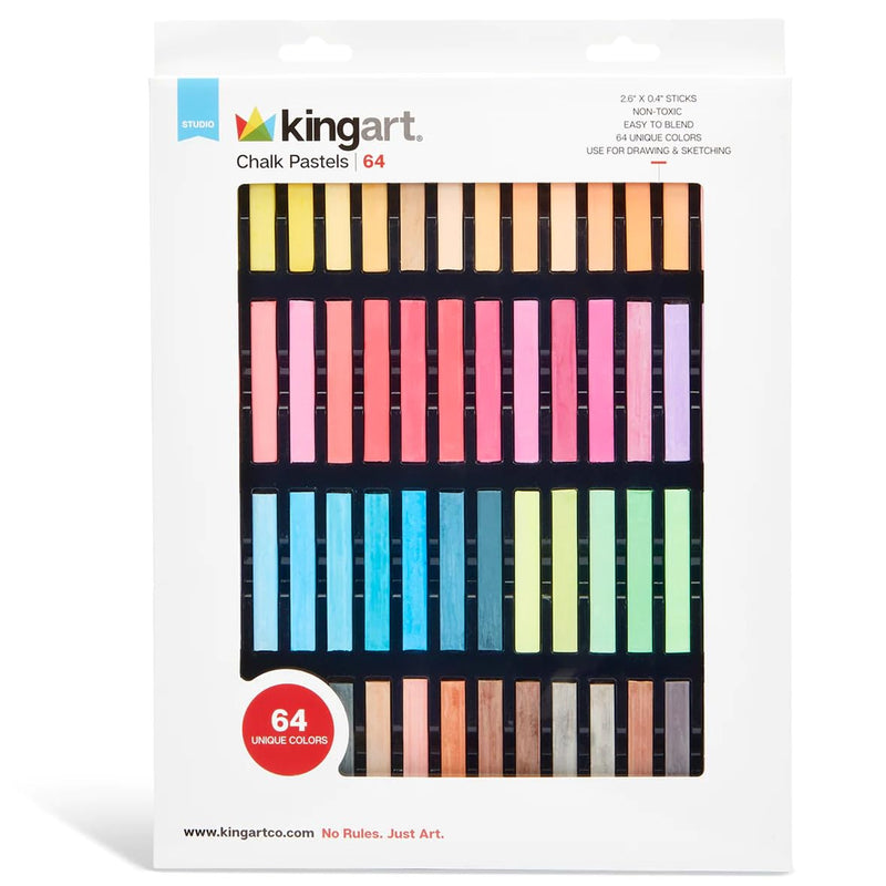 KINGART Square Chalk Pastels, Set of 64 Unique Colors