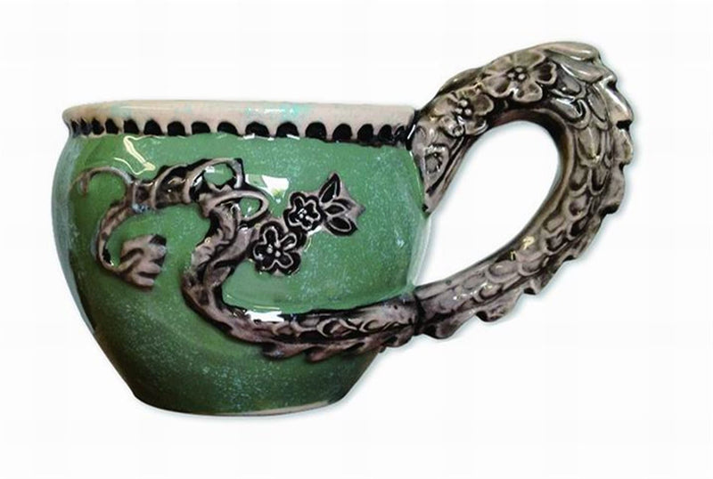 Blue Sky Ceramic Dragon Cup, 5.50-inch Length, Green