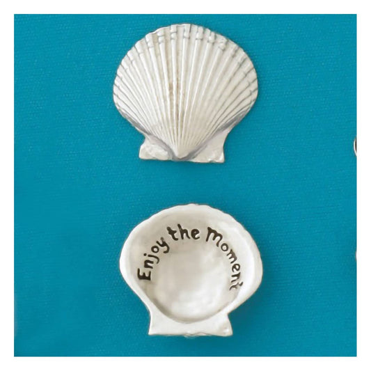 Basic Spirit Pocket Token Coin - Enjoy The Moment Medium Spirit Shell - Handcrafted Pewter, Love Gift for Beach Ocean Coastal Lover Coin Collecting