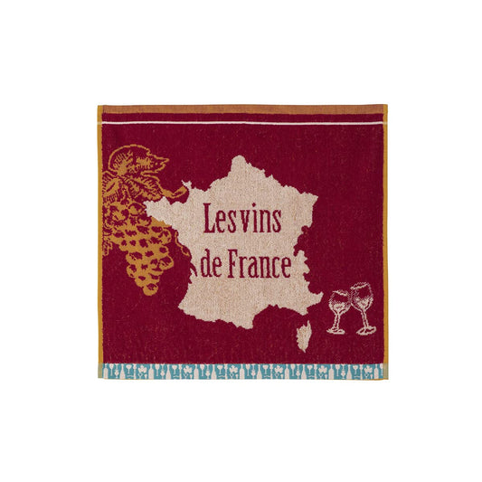Coucke French Cotton Square Terry Towel, Wines of France, 20-Inches by 20-Inches, Red, 100% Cotton