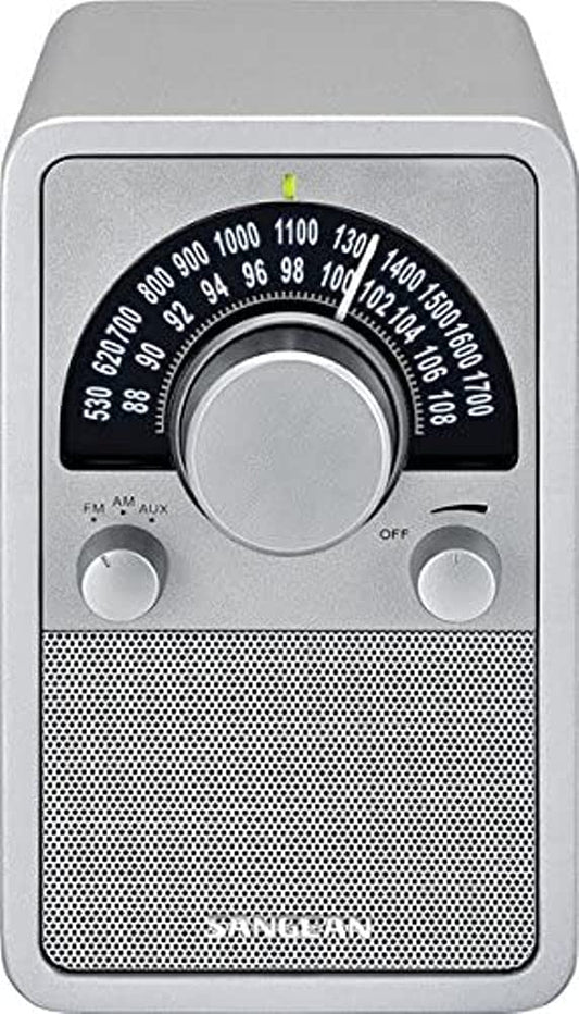 Sangean AM/FM Table Top Wooden Radio (Silver)
