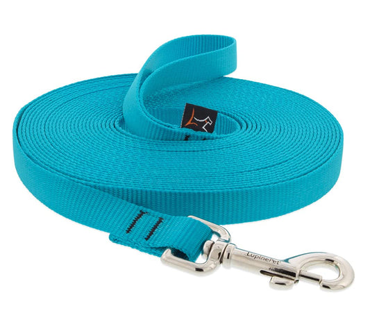 Lupine Pet Basics 3/4" Aqua 15-Foot Extra-Long Training Leash for Dogs