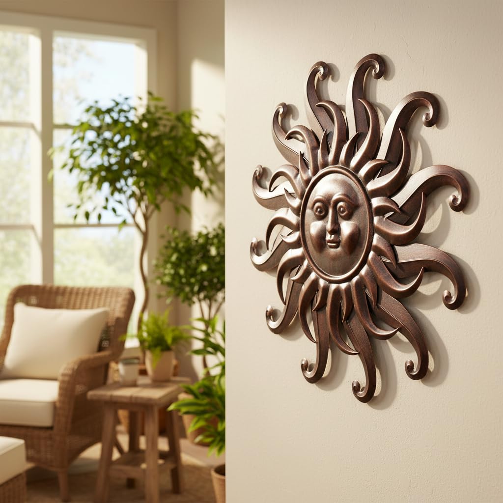 Comfy Hour 25 Inch Large Metal Sun Wall Decor, Sun Face Outdoor