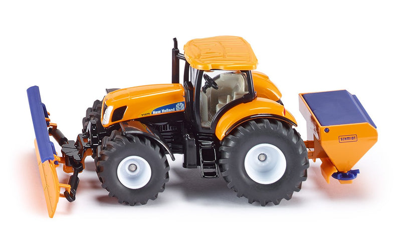 Siku 2940, Tractor with Snowplough and Salt Spreader, Winter Maintenance, 1:50, Metal/Plastic, Orange/Blue, Removable attachments