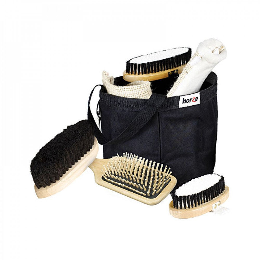 Horze 7-Piece Set Wooden Horse Grooming Kit with Nylon Grooming Tote Bag Horze 7-Piece Set Wooden Horse Grooming Kit with Nylon Grooming Bag Horze 7-Piece Set Wooden Horse Grooming Kit with Nylon Grooming Bag