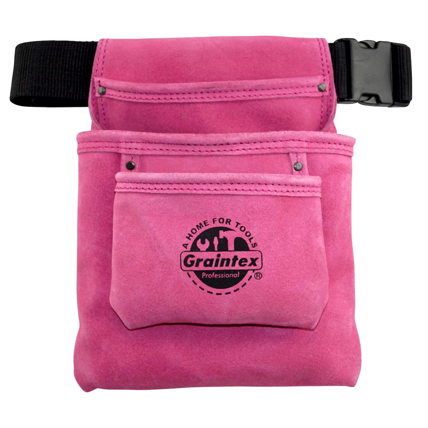 Graintex SS2033 3 Pocket Nail & Tool Pouch Pink Color Suede Leather with 2√¢‚Ç¨ Webbing Belt for Constructors, Electricians, Plumbers, Handymen