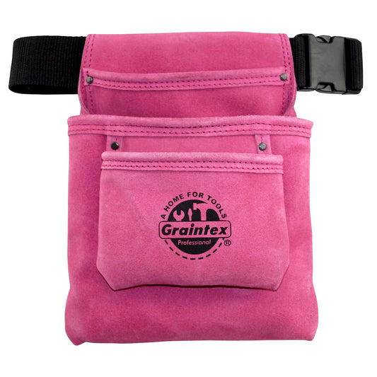 Graintex SS2033 3 Pocket Nail & Tool Pouch Pink Color Suede Leather with 2√¢‚Ç¨ Webbing Belt for Constructors, Electricians, Plumbers, Handymen