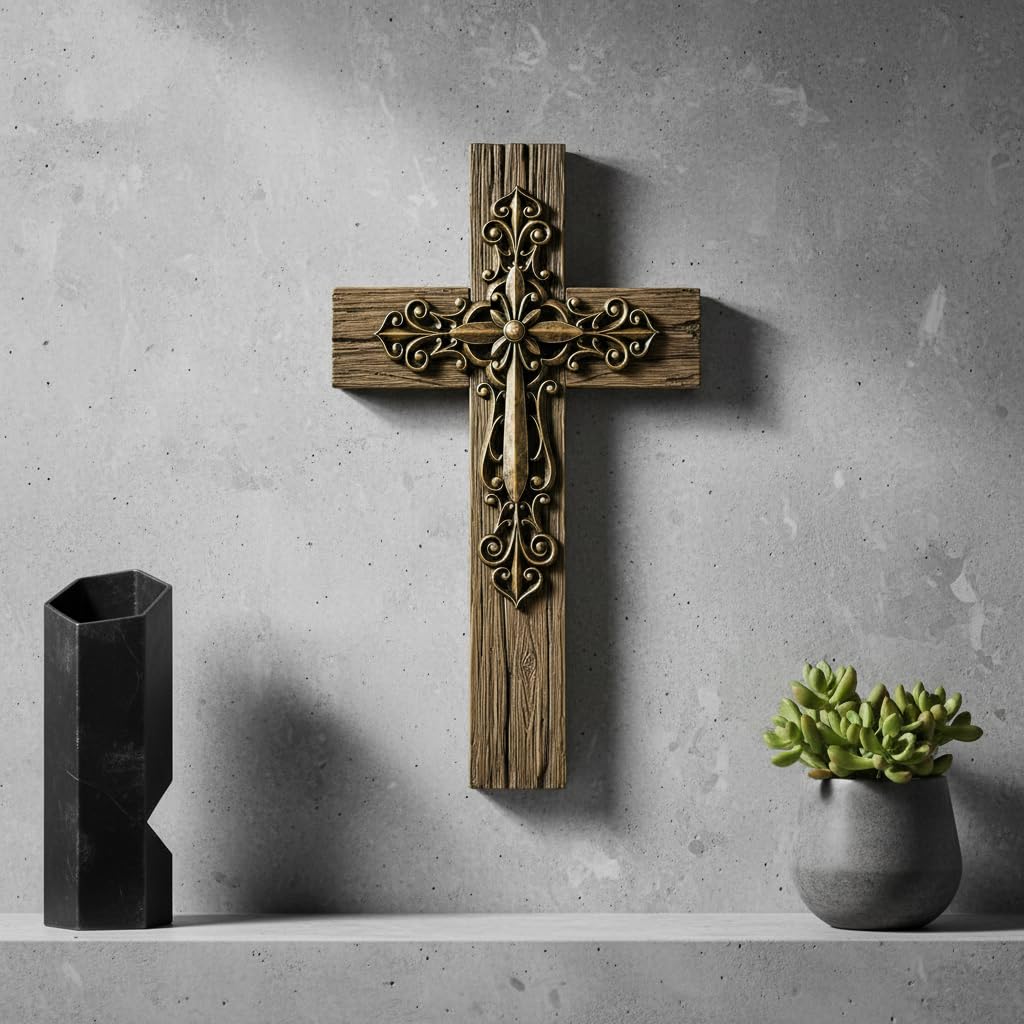 Comfy Hour 13 Inch Cross Wall Decor, Copper Tone Layered Wall Cross