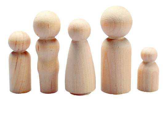 Hygloss Products, Inc Wood Peg Craft Paintable Birchwood Doll People ‚Äì Assorted Family, 10 Pieces, Sizes, Brown