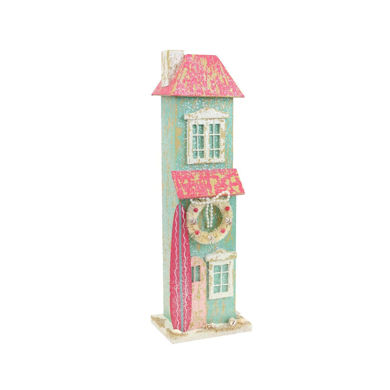 Beachcombers 12.5-Inch Beach House with Surfboard, Wreath