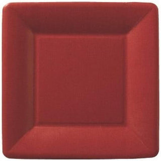 Boston International Ideal Home Range IHR Square Disposable Dessert Paper Plates, 7-Inches, Classic Linen Dark Red
