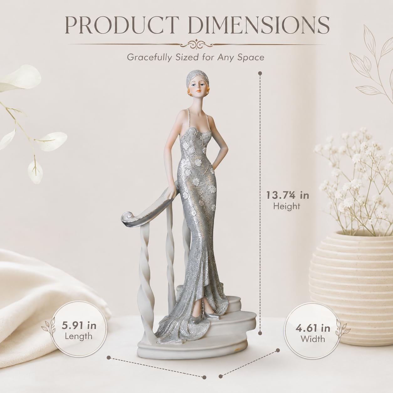 Comfy Hour 13.7 Inch Woman Figurine Decor, Art Deco Lady Statue