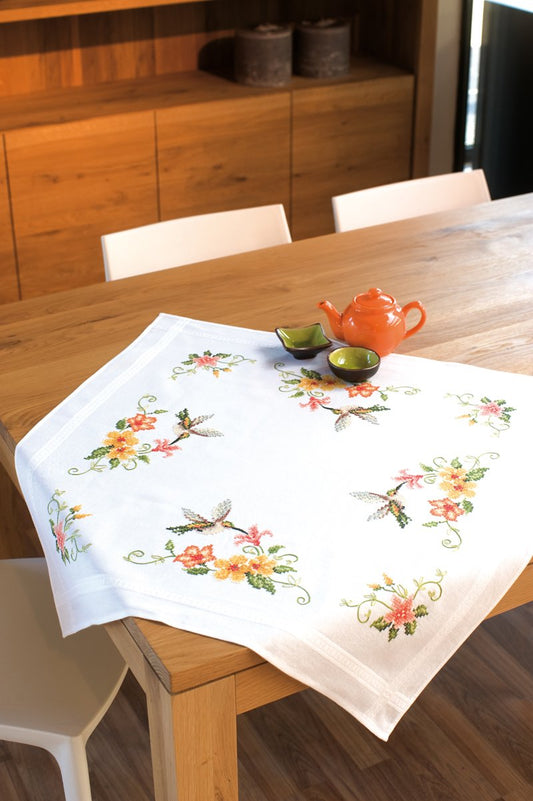 Vervaco Cross Stitch Tablecloth Kit, 32 x 32 inch, Hummingbird