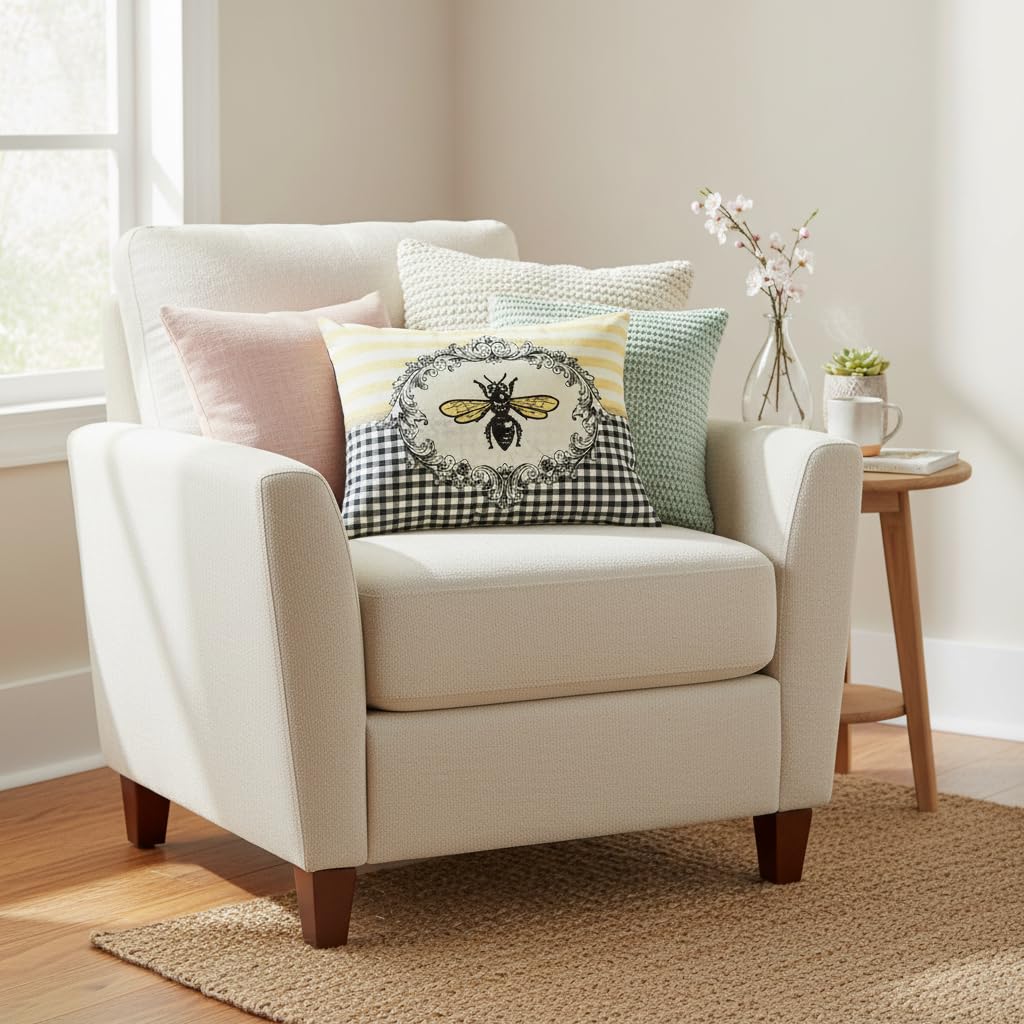 Comfy Hour Spring Is Here Collection Spring Bee and Flower Accent Pillow Throw Pillow Decorative Cushion, 18"x13", Polyester