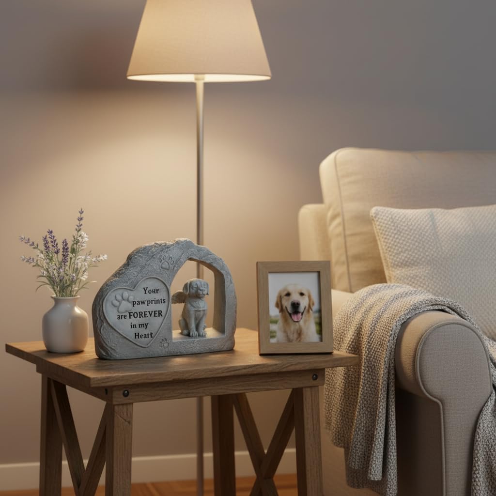 Comfy Hour 7" Height Polyresin Memorial Dog Angel Pet Statue, Handmade Light Gray, Stone Looking, for Your Home Or Garden