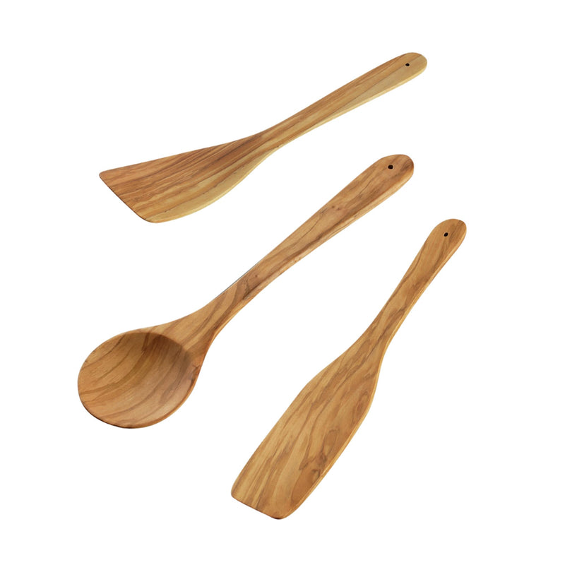 Cilio Toscana Olivewood 3-Piece Utensil Set Includes Turner/Spatula, Cooking Spoon, Long Turner/Stirrer