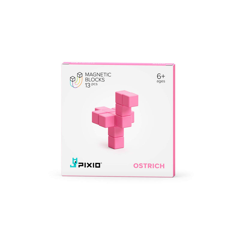 PIXIO Pink Ostrich Color Series Magnetic Blocks Construction Set 13pcs with Free App, Stress Relief Building Blocks, Fidget Toys, Pixel Art Desk Toy, Animals Figures