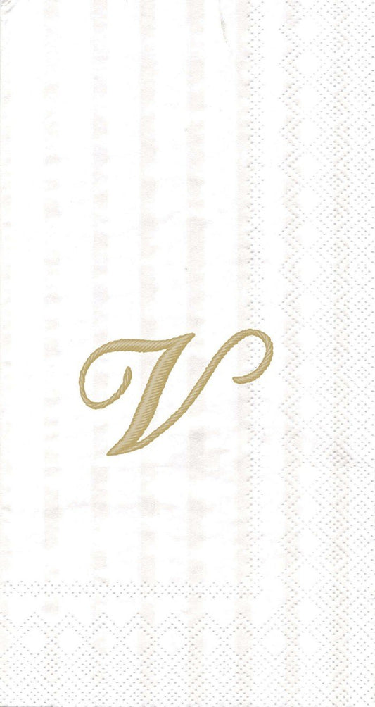 Boston International Ideal Home Range 16 Count 3-Ply Letter V Monogram Guest Towels, White/Gold