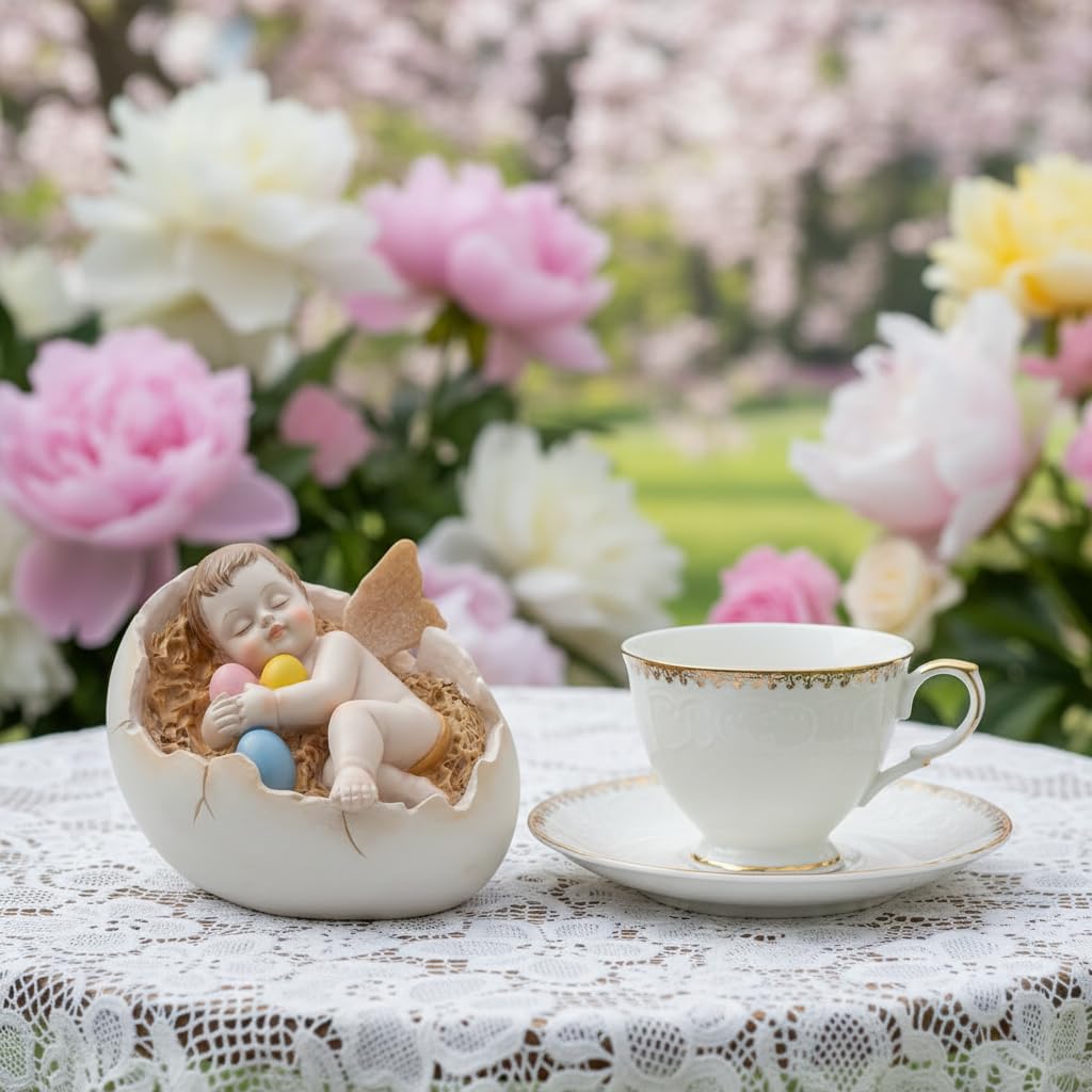 Comfy Hour 4.5 Inch Sleeping Cherub Figurine, Angel Egg Decor, 1 Unit
