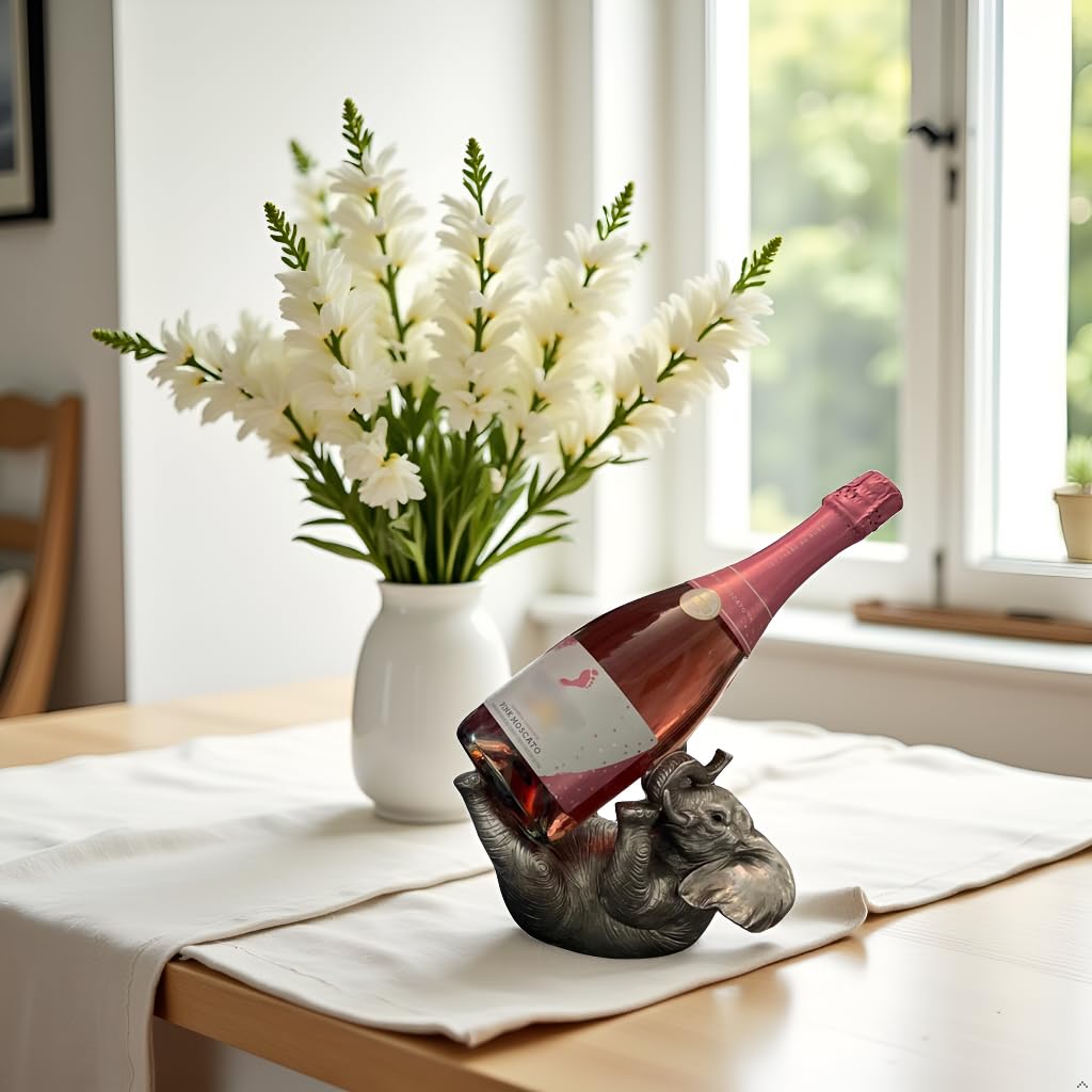 Comfy Hour Our Cute Elephant Friends Collection Resin 5" Silvery Elephant Wine Rack Bottle Holder