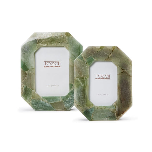 Two's Company Green Quartz Set of 2 Octagon Photo Frame in Gift Box - MDF/Genuine Green Quartz/Glass
