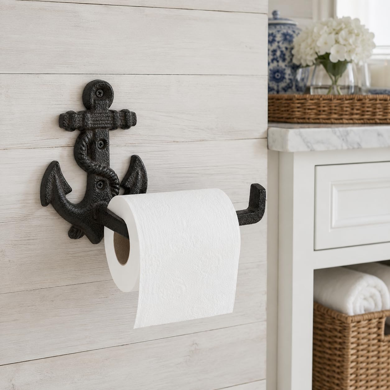 Comfy Hour 9.2 Inch Nautical Toilet Paper Holder, Anchor Decor, Set of 1