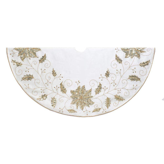 Kurt Adler Kurt S. Adler 54-Inch Ivory Holly Tree Skirt, White, Gold