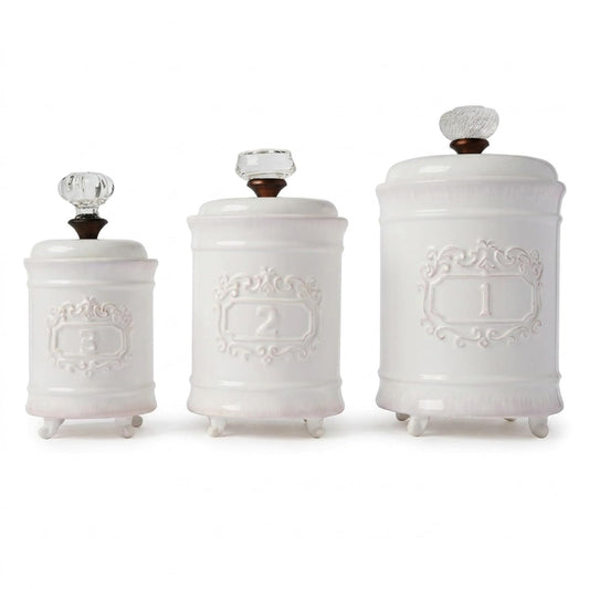 Mud Pie Kitchen Canister Set of 3, White