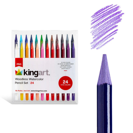 KingArt Woodless Watercolor Pencils Set, Soft Core, Pre -Sharpened, Art Coloring Pencils