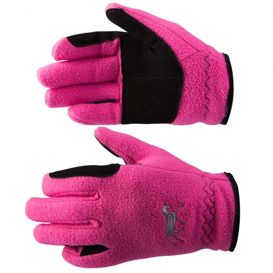 HORZE Kids' Fleece Winter Horse Riding Gloves with Pony Design - Deep Coral Pink - 5