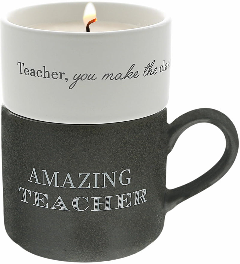 Amazing Teacher - 4 Oz Candle &amp; 10.8 Oz Mug Gray &amp; Cream Neutral Stackable To: From: Tag Gift Set