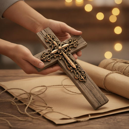 Comfy Hour 13 Inch Cross Wall Decor, Copper Tone Layered Wall Cross